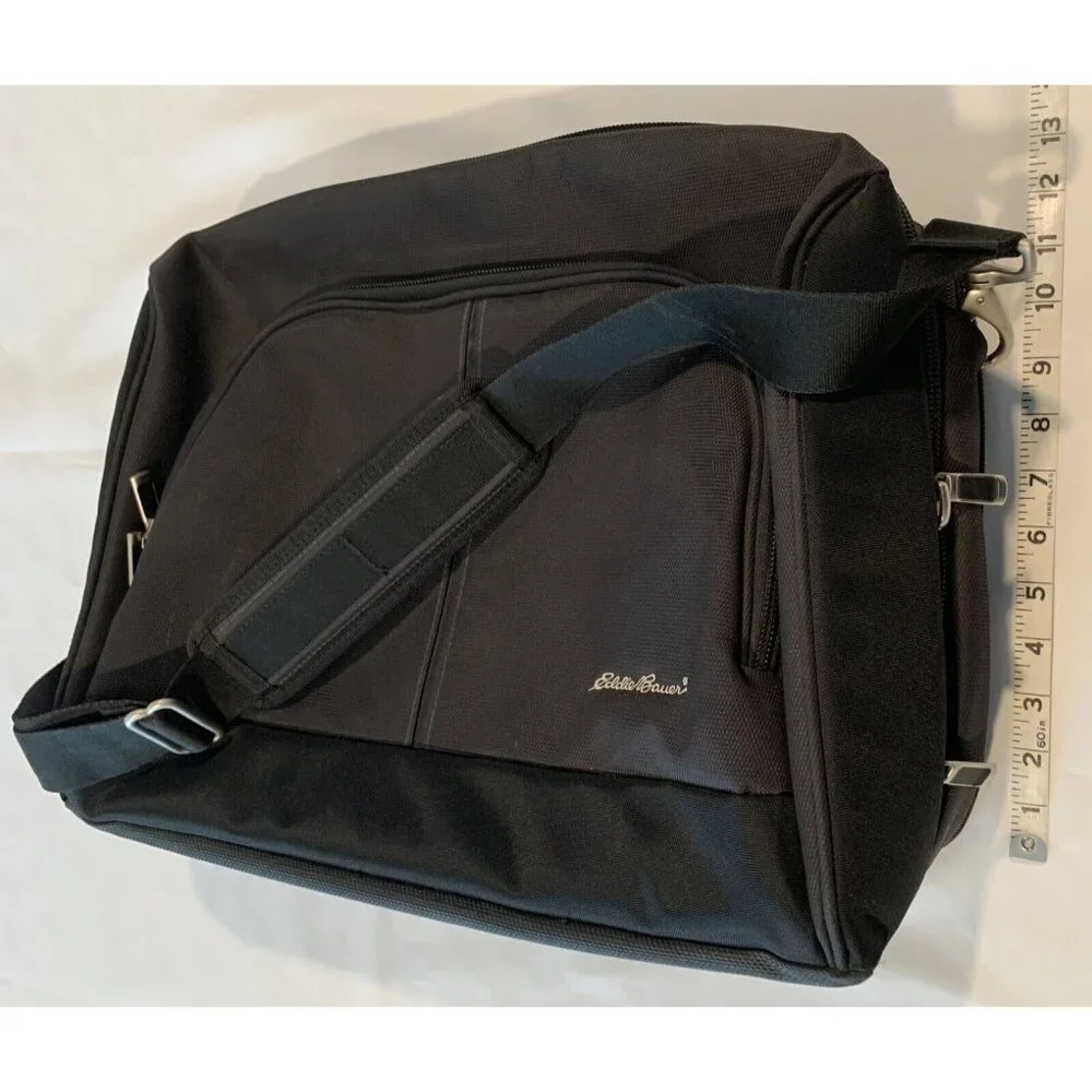 Eddie Bauer Black Nylon Laptop Bag Adjustable Strap Multiple Compartments Padded